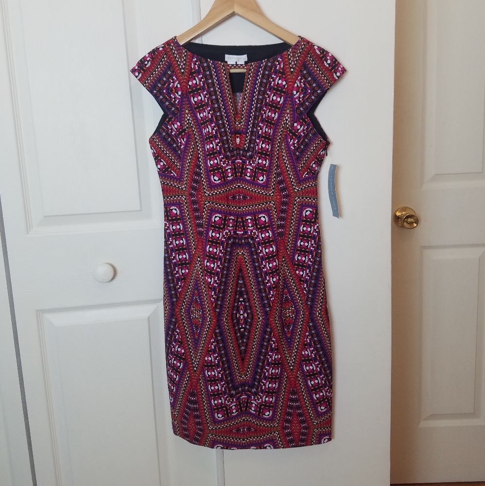 London Times Multicolor Geometric Midi Dress